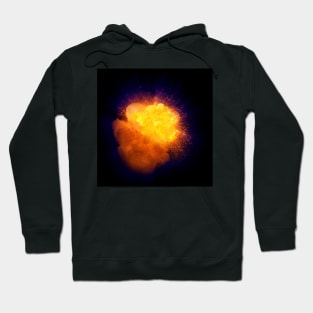 Realistic fiery explosion, orange color with blue gas shell Hoodie